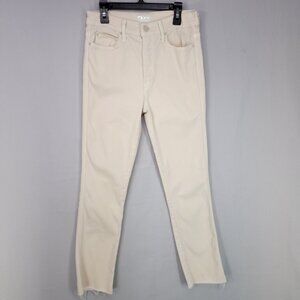 MOTHER High Waisted Rascal Ankle Fray Jeans Womens 27 Chalk It Up Ivory Stretch